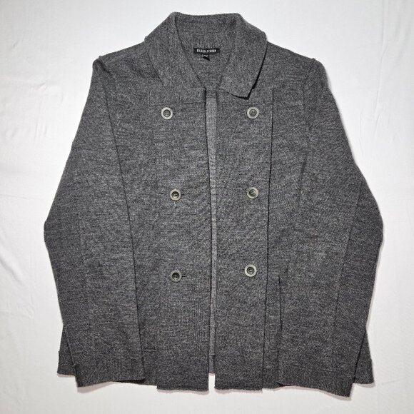 Eileen Fisher Merino Wool Grey Cardigan Sweater Jacket Open Front Women's Large - Picture 1 of 7